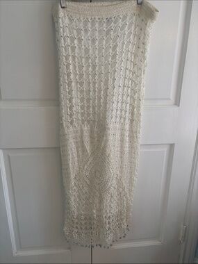 Beaded Cream Crochet Maxi Skirt